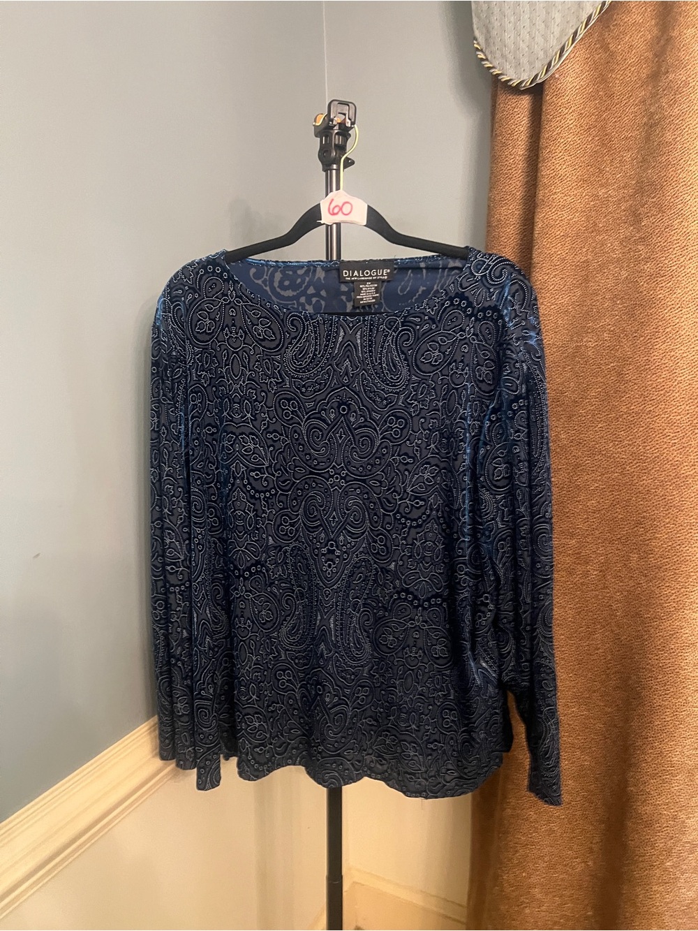 Dialogue Navy Blue Paisley Burnout Long Sleeve Top